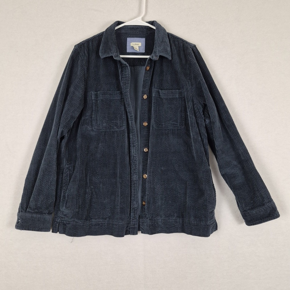 L.L.Bean Comfort Corduroy Shacket Blue Woman Sz Medium 100% Cotton Granola Casua